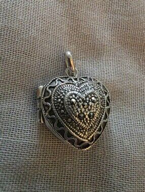 Silver Heart Locket Pendant with Dainty Hematite Crystals